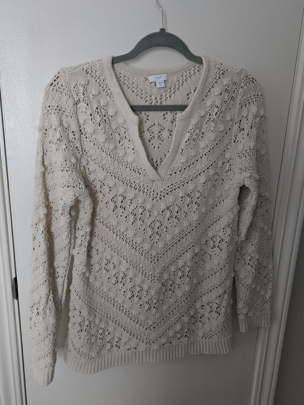 J. Jill Open-Knit V-Neck Sweater in Cream